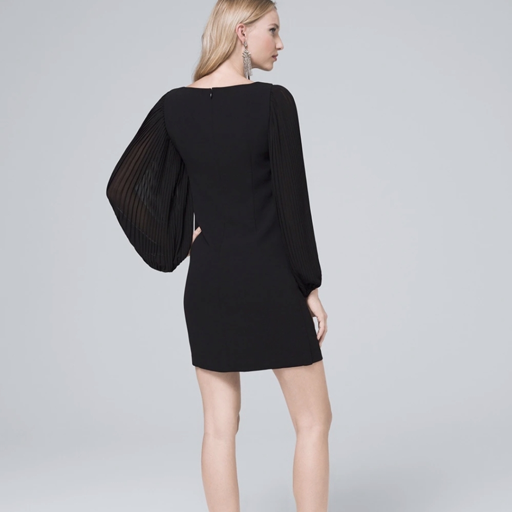 White House Black Market Chiffon Sleeve Black Shift Dress 4 - Picture 2 of 9